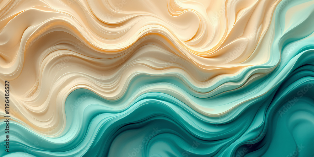 Fototapeta premium Abstract Teal and Beige Fluid Wave Art Print
