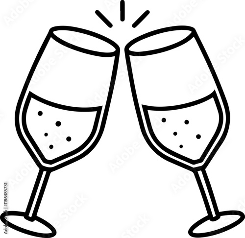 Black Line Art of a Wineglass in Toast - Vector Illustration