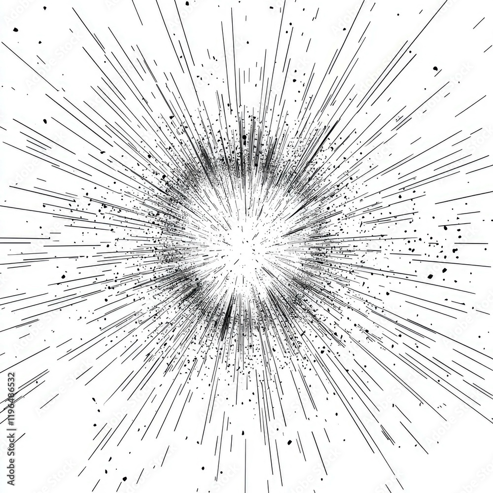 Obraz premium Abstract Black and White Radial Burst: Dynamic Energy and Speed. High-Resolution Graphic Design, Vector Illustration, Texture Background, Grunge Pattern