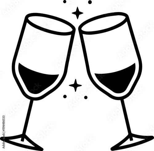 Black Line Art of a Wineglass in Toast - Vector Illustration