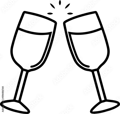 Black Line Art of a Wineglass in Toast - Vector Illustration