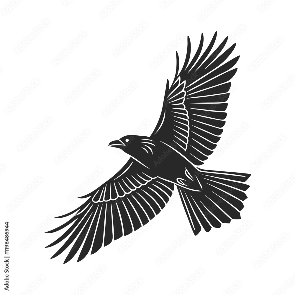 Fototapeta premium black and white vector of a raven in flight perfect for tattoo