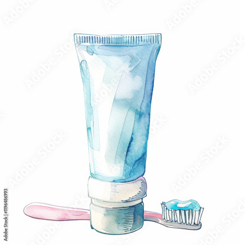 Watercolor Toothpaste and Toothbrush Illustration for Dental Hygiene Concepts