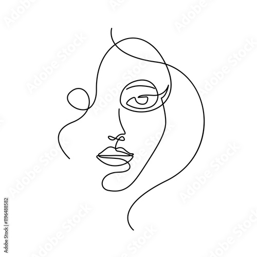 One Line Drawing of Female Abstract Face. Modern Single Line Art Woman Portrait, Minimalist Contour Drawing. Vector One Line Illustration for Minimalistic Home Décor, Wall Art, Posters, Print, Mobile 