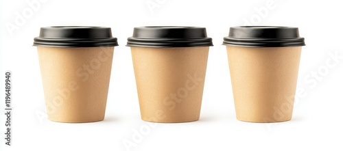 Wallpaper Mural Three kraft paper coffee cups with black lids isolated on white background. Torontodigital.ca