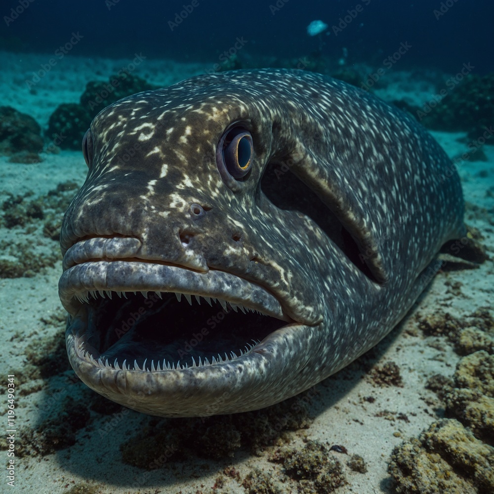 Photograph a gulper eel with its enormous mouth. Photograph a gulper eel with its enormous mouth.