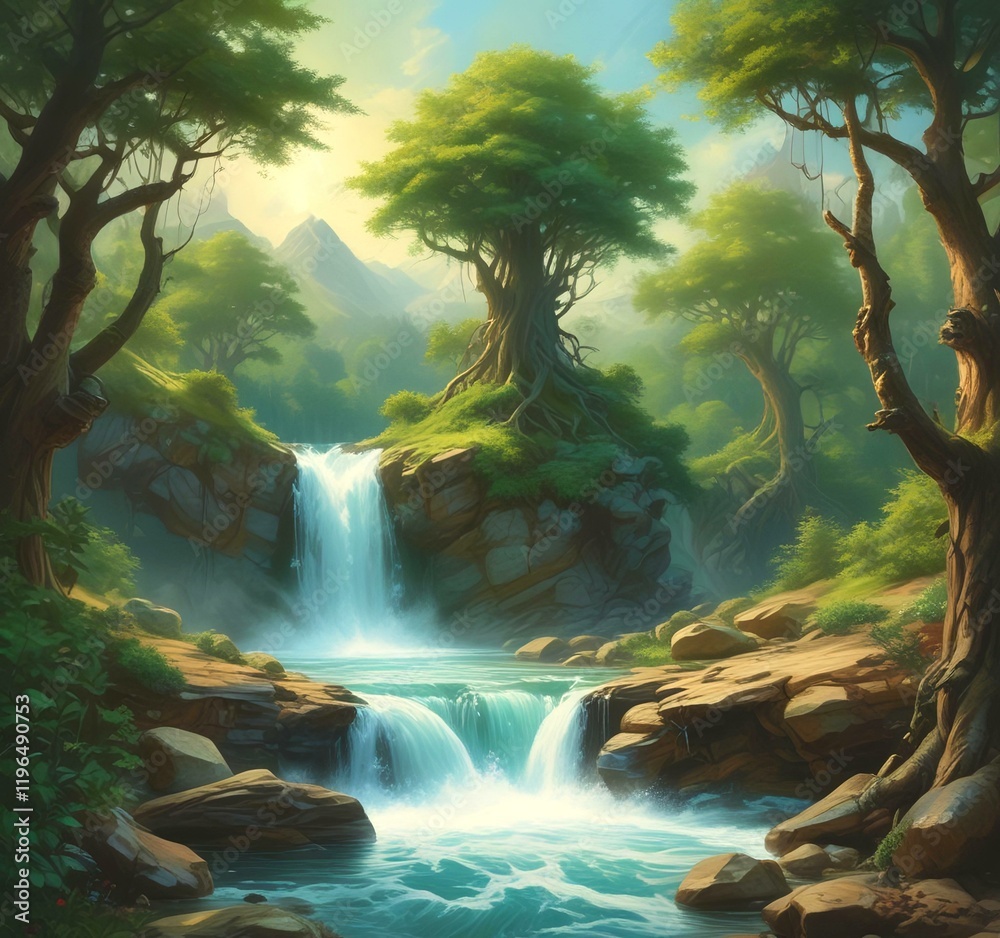 Fototapeta premium Illustration of amazing eco green landscape.
