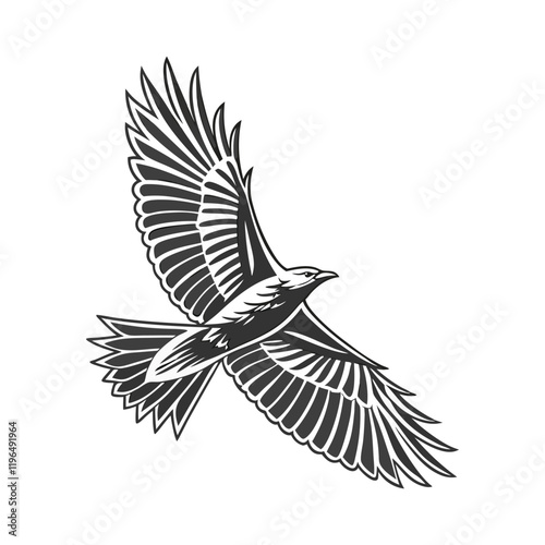 black and white vector of a raven in flight perfect for tattoo