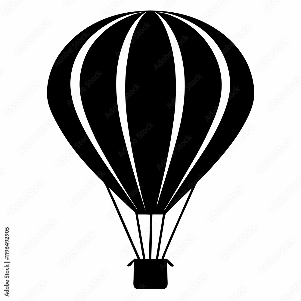 Naklejka premium Hot Air Balloon black silhouette vector illustration and white background