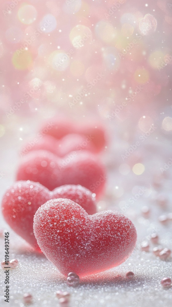 Obraz premium Romantic Valentine's Day template with cute teddy bears and floating hearts. Perfect for Instagram Stories and social media posts. Beautiful design for love-themed content.