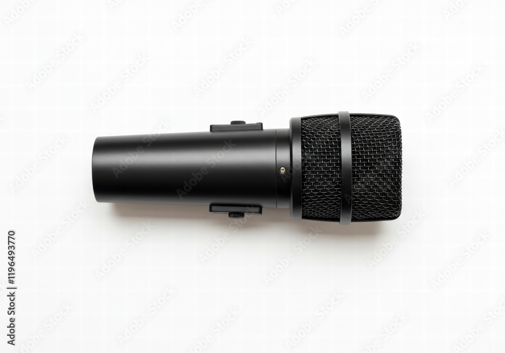 Microphone isolated on white background with horizontal composition and copy space Microphone isolated on white background with horizontal composition and copy space
