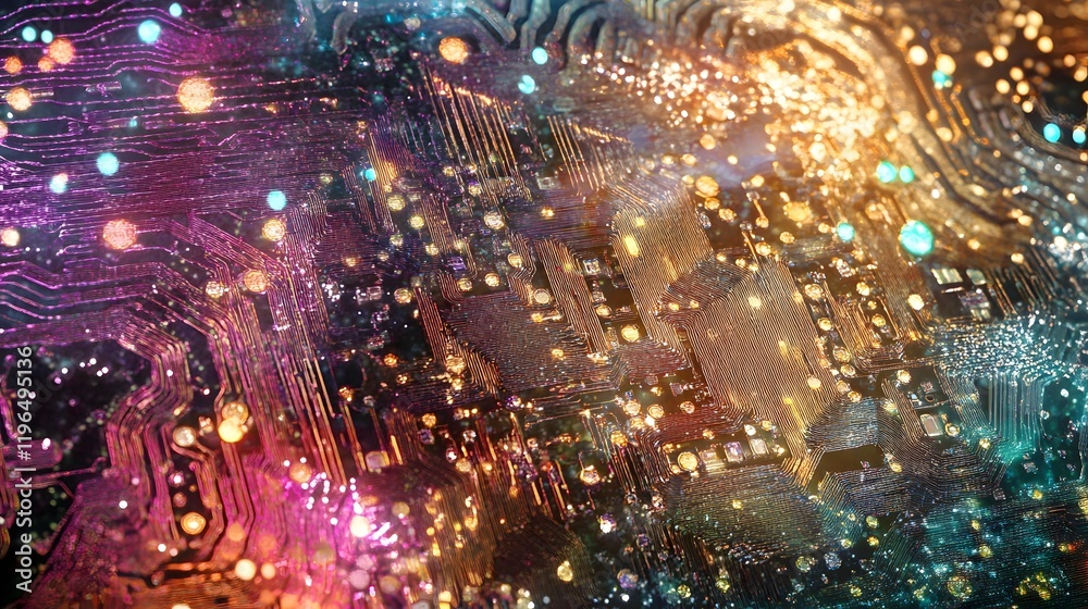Obraz premium Futuristic Holographic Neural Network Cyberspace with Glowing Accents