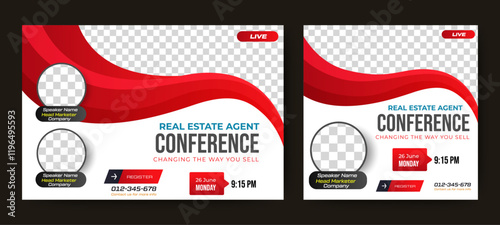 Real estate conference banner template. live webinar banner for web page and social media post. vector