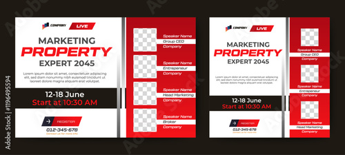 Property management live webinar banner template. web page and social media post design. vector