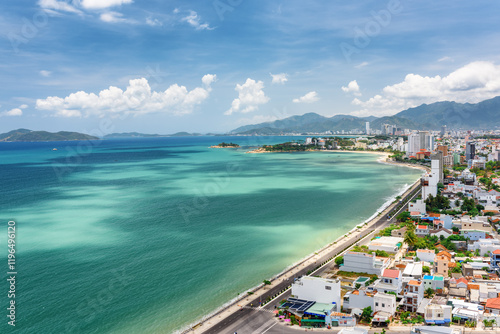 Fototapeta Naklejka Na Ścianę i Meble -  View of Nha Trang Bay with beautiful colors of water in Vietnam