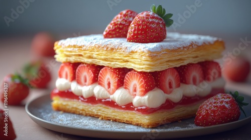 Delicious Strawberry Puff Pastry Mille-feuille Dessert.