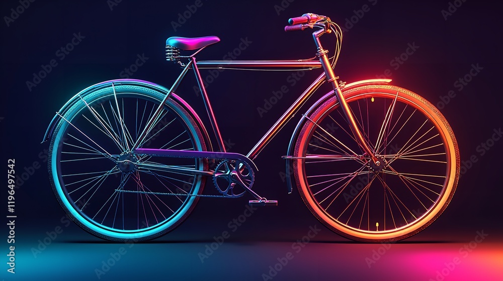 Fototapeta premium A modern bicycle illuminated with vibrant neon colors.