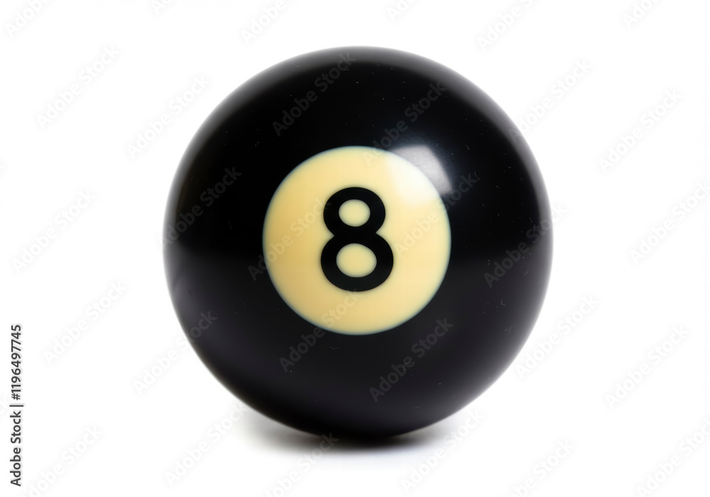 Black number 8 ball used in pool billiard games symbolizing luck chance or misfortune isolated on white background Black number 8 ball used in pool billiard games symbolizing luck chance or misfortune isolated on white background
