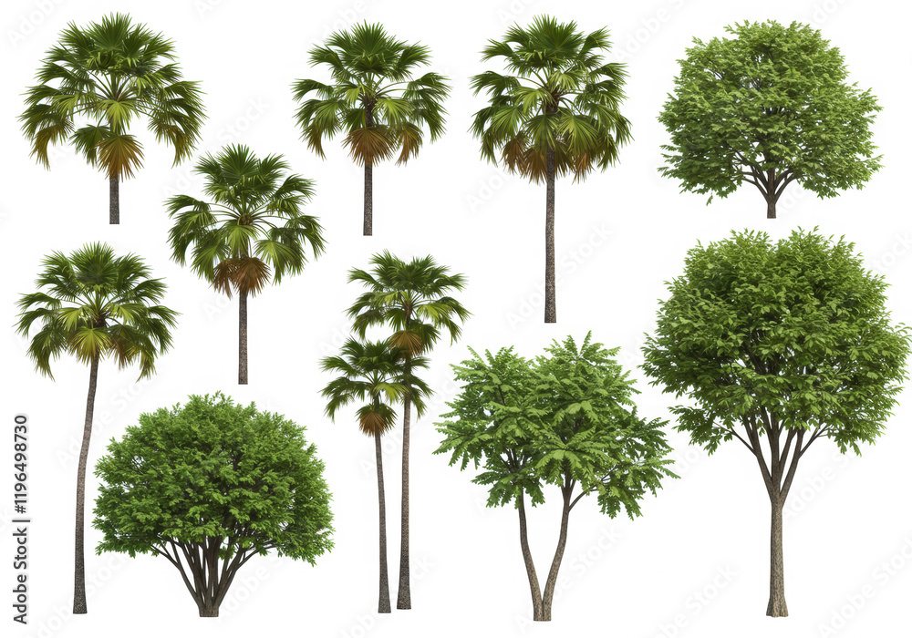 Fototapeta premium Tropical trees isolated on white background ideal for design advertising and architectural projects