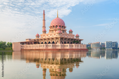 Awesome view of the Putra Mosque at sunrise, Putrajaya, Malaysia photo