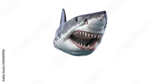 Majestic Great White Shark Captured in Stunning Detail, Showcasing Powerful Jaws and Sharp Teeth in a Dynamic Underwater Scene