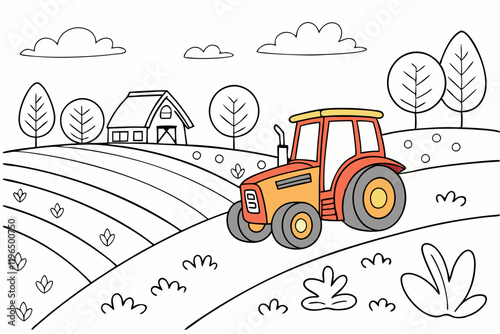farm tractor . Coloring page. Coloring book. Drawing of a farm tractor isolated on a white background. Vector outline