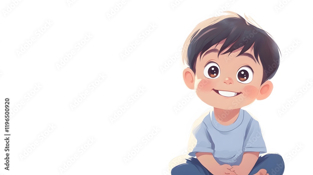 2. A toddler with big brown eyes and a wide smile, sitting on a white background 2. A toddler with big brown eyes and a wide smile, sitting on a white background