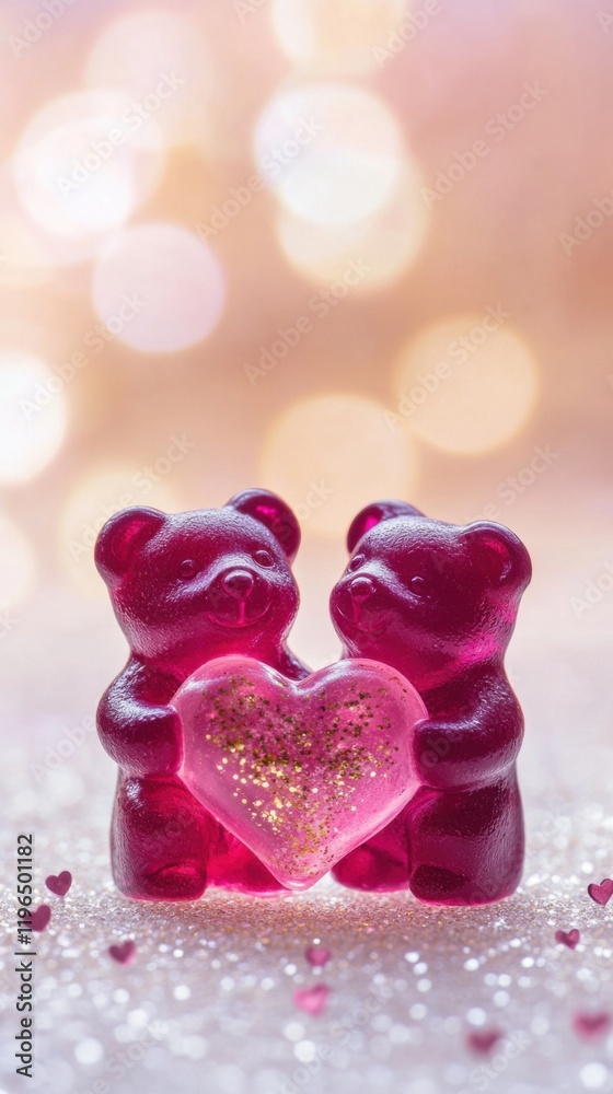 Fototapeta premium Romantic Valentine's Day template with cute teddy bears and floating hearts. Perfect for Instagram Stories and social media posts. Beautiful design for love-themed content.