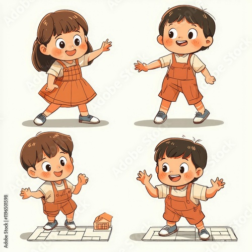Adorable Cartoon Kids: Playful Illustration of Happy Children, Perfect for Children's Books, Websites, and Educational Materials photo