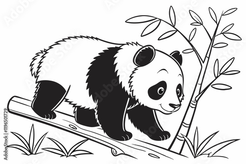 cute baby panda . Coloring page. Coloring book. Drawing of cute baby panda isolated on a white background. Vector outline