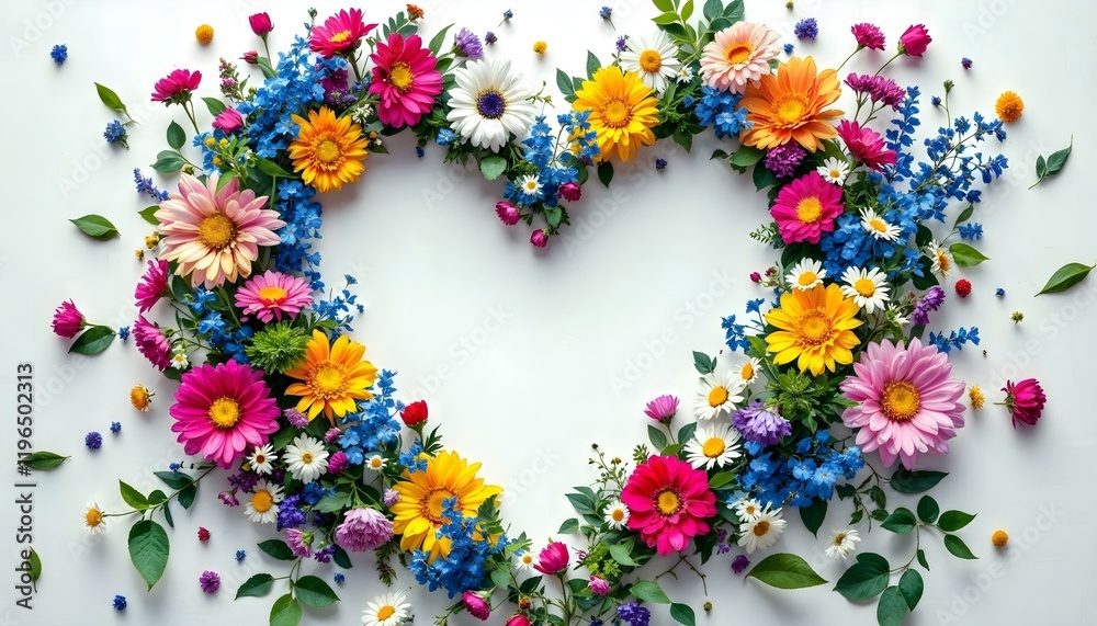 Floral heart design on a white backdrop, representing the connection between nature and mental well-being Floral heart design on a white backdrop, representing the connection between nature and mental well-being