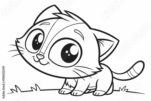 cute kitten . Coloring page. Coloring book. Drawing of cute kitten isolated on a white background. Vector outline
