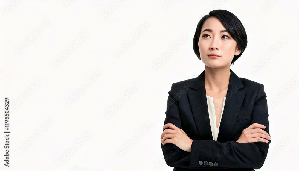 腕組みをして困っているビジネスウーマン 腕組みをして困っているビジネスウーマン