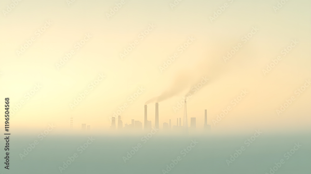 A panoramic view of a polluted city under a pale, ashen sky. The horizon is obscured by a thick layer of smog, with faint traces of skyscrapers and industrial chimneys emerging through the dusty A panoramic view of a polluted city under a pale, ashen sky. The horizon is obscured by a thick layer of smog, with faint traces of skyscrapers and industrial chimneys emerging through the dusty