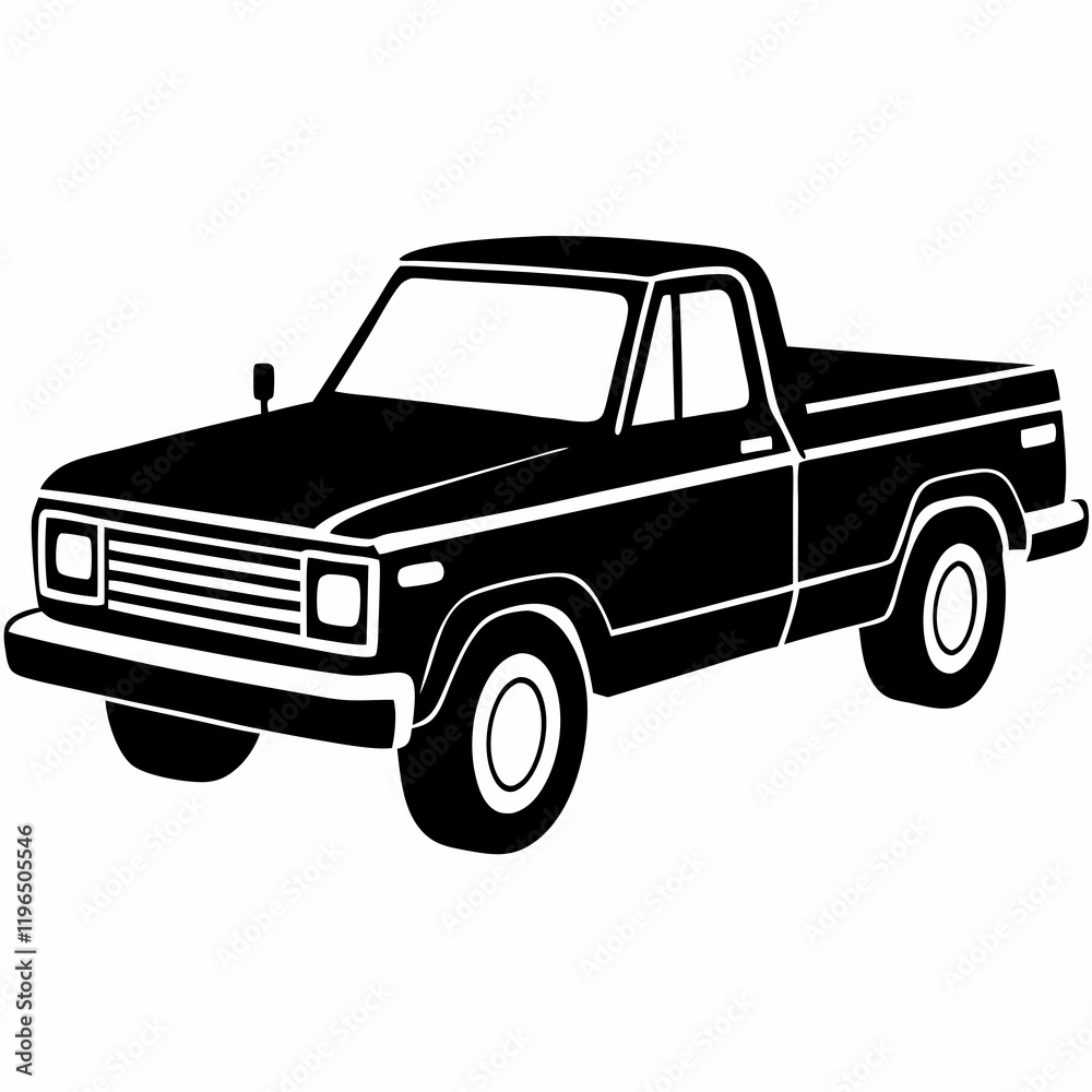 Pickup Truck black silhouette vector illustration and white background Pickup Truck black silhouette vector illustration and white background