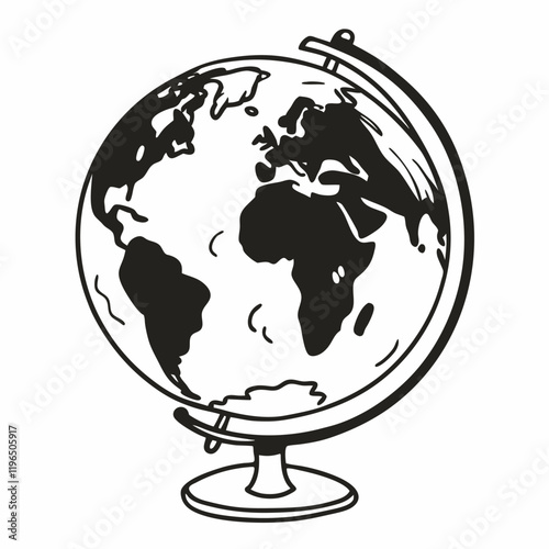 Hand Drawn Globe Illustration Monochrome Vintage Earth Vector