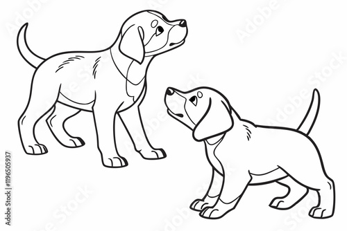 Puppies . Coloring page. Coloring book. Drawing of puppies isolated on a white background. Vector outline