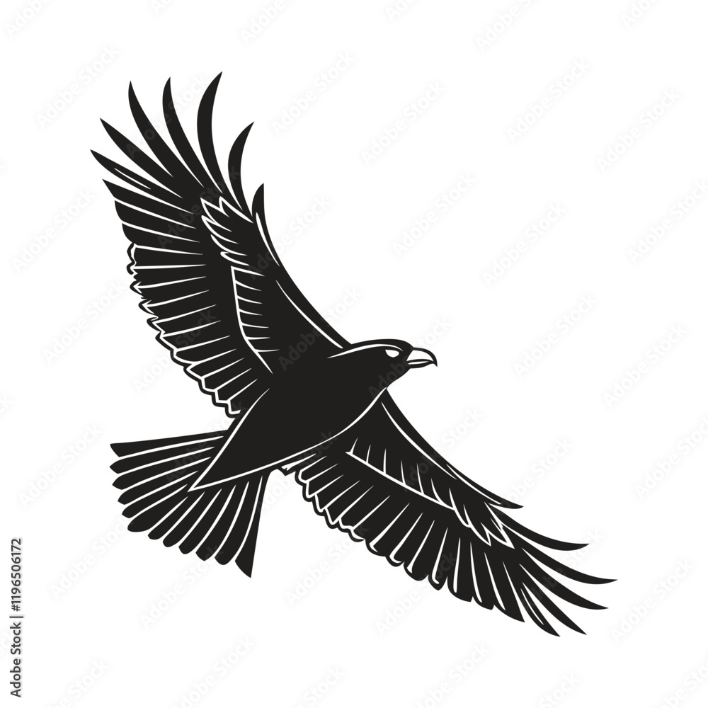 Naklejka premium black and white vector of a raven in flight perfect for tattoo