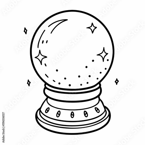 Mystical Crystal Ball Outline with Sparkling Stars and Ornate Base for Fortune and Magic Themes