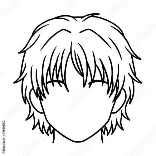 Minimalist Anime Boy Outline Vector Illustration with Messy Hair