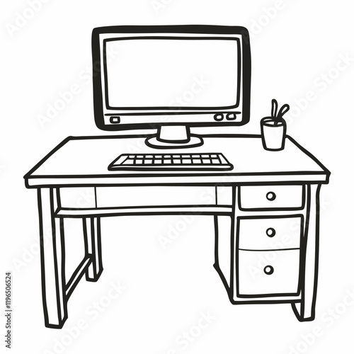 Minimalist Home Office Desk with Computer and Accessories Illustration