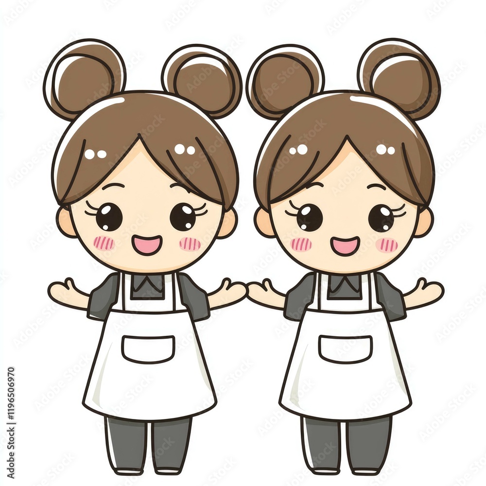 Adorable Twin Girls Cartoon Illustration: Cute Kawaii Anime Characters, Happy and Smiling, Perfect for Children's Book, Card, or Print Adorable Twin Girls Cartoon Illustration: Cute Kawaii Anime Characters, Happy and Smiling, Perfect for Children's Book, Card, or Print