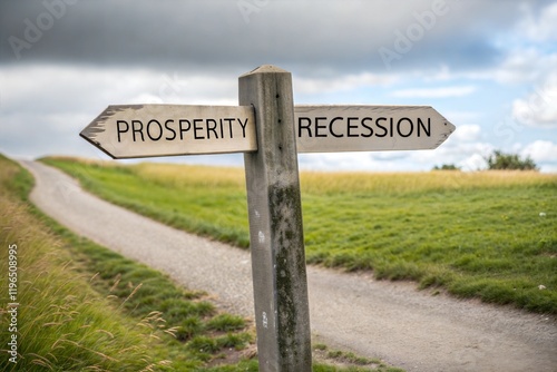 Signpost illustration, two arrows - prosperity or recession photo