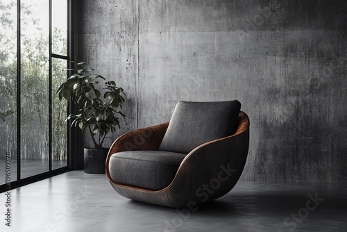Modern armchair in industrial interior.