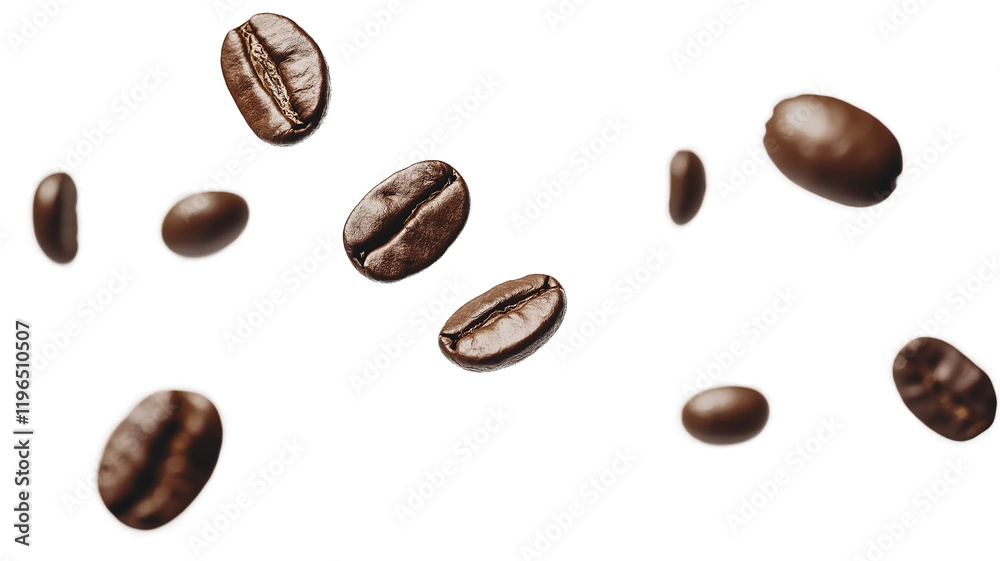 Falling coffee beans closeup frame isolated on a white background Falling coffee beans closeup frame isolated on a white background