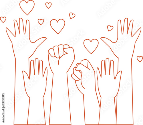 Wallpaper Mural Illustration of Raised Hands with Hearts Torontodigital.ca