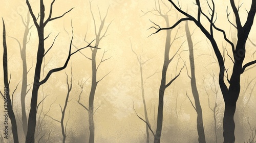 Misty Forest in Autumn Hues: A Serene Digital Painting
