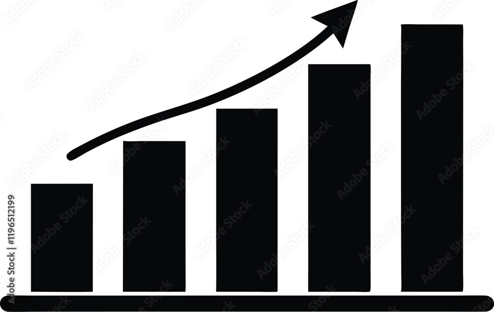 Growth bar chart, Growing graph vector, Business chart with arrow, Profit growing icon vector Growth bar chart, Growing graph vector, Business chart with arrow, Profit growing icon vector