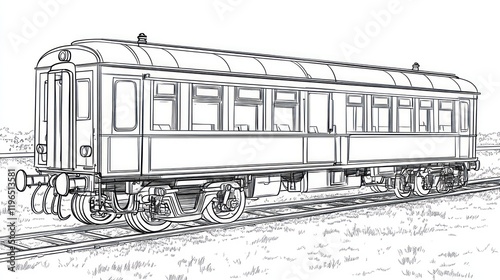 Vintage railway carriage illustration, countryside background, transport design photo