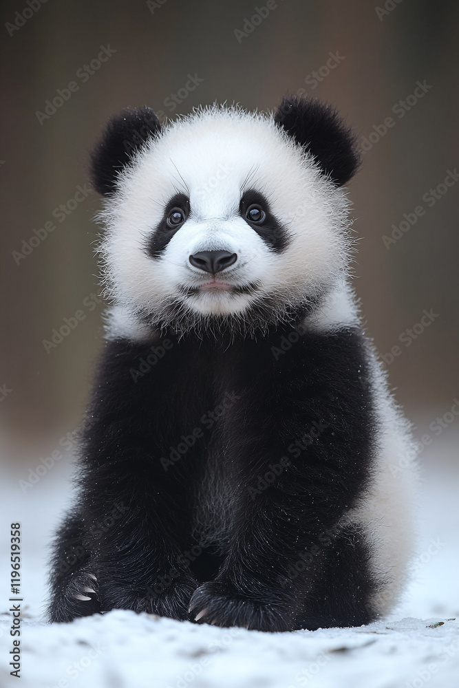 Obraz premium Adorable Baby Panda Sitting in the Snow